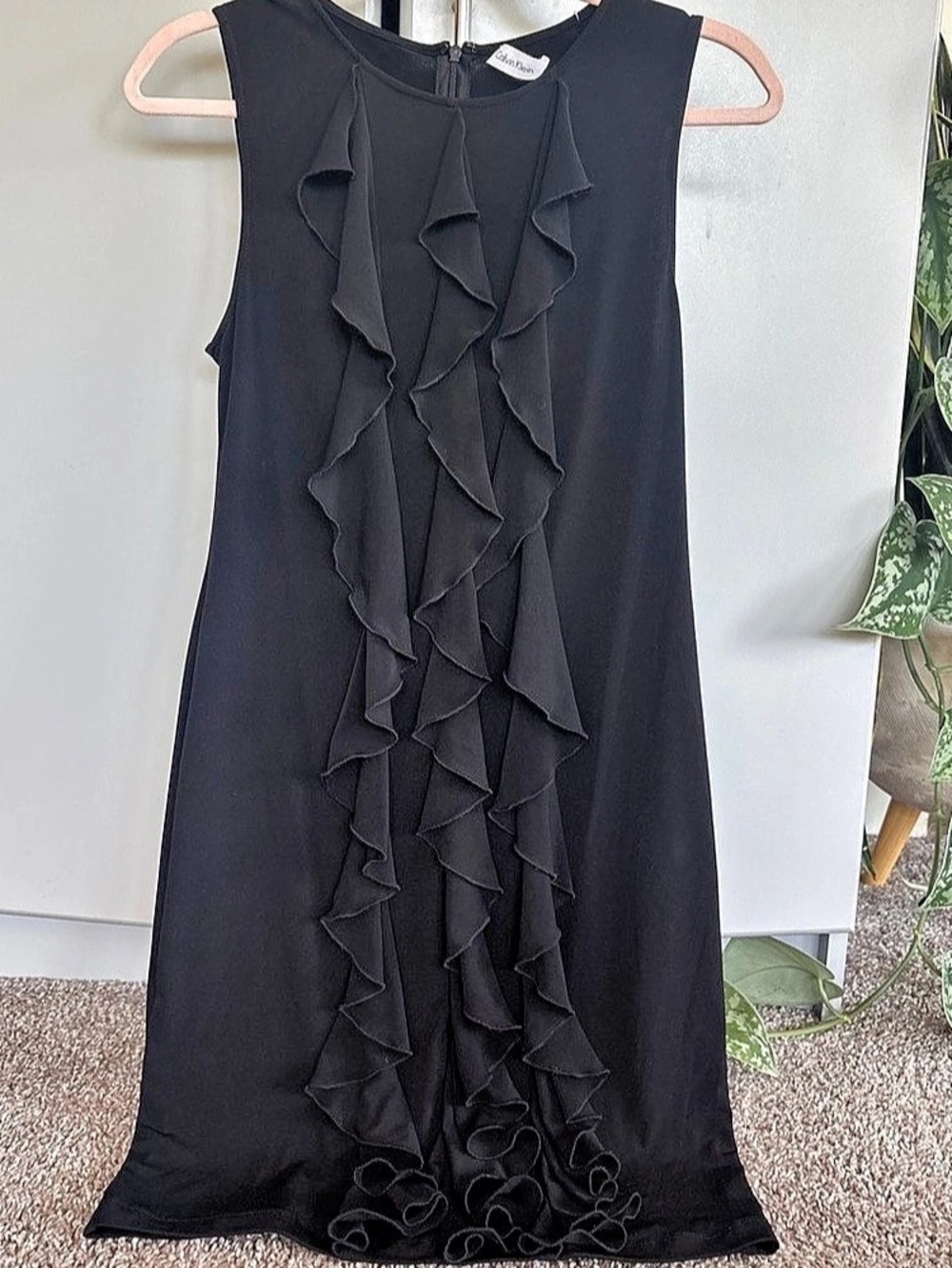 Calvin Klein Black Ruffle Maxi Dress Like New
